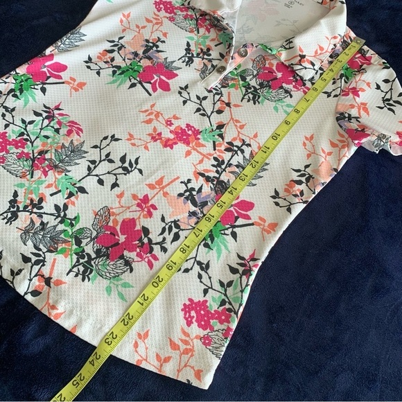 Court Haley Floral Golf Tennis Polo Womens Small White Textured - Picture 8 of 11